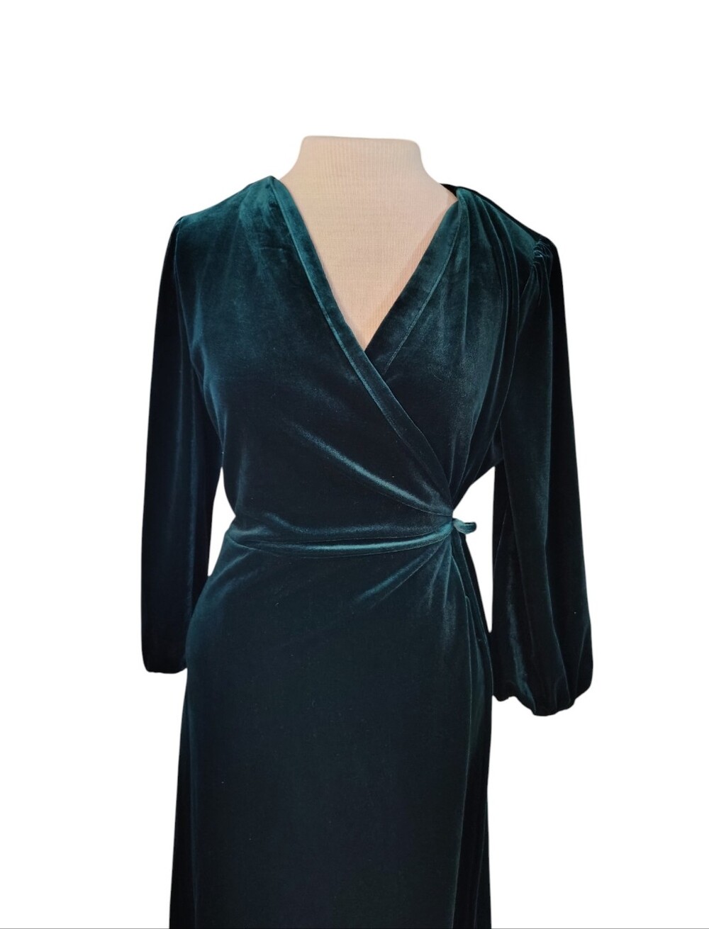 NWT Baltic Born Beckinsale Velvet Wrap Dress Dark Green Large - Picture 4 of 10